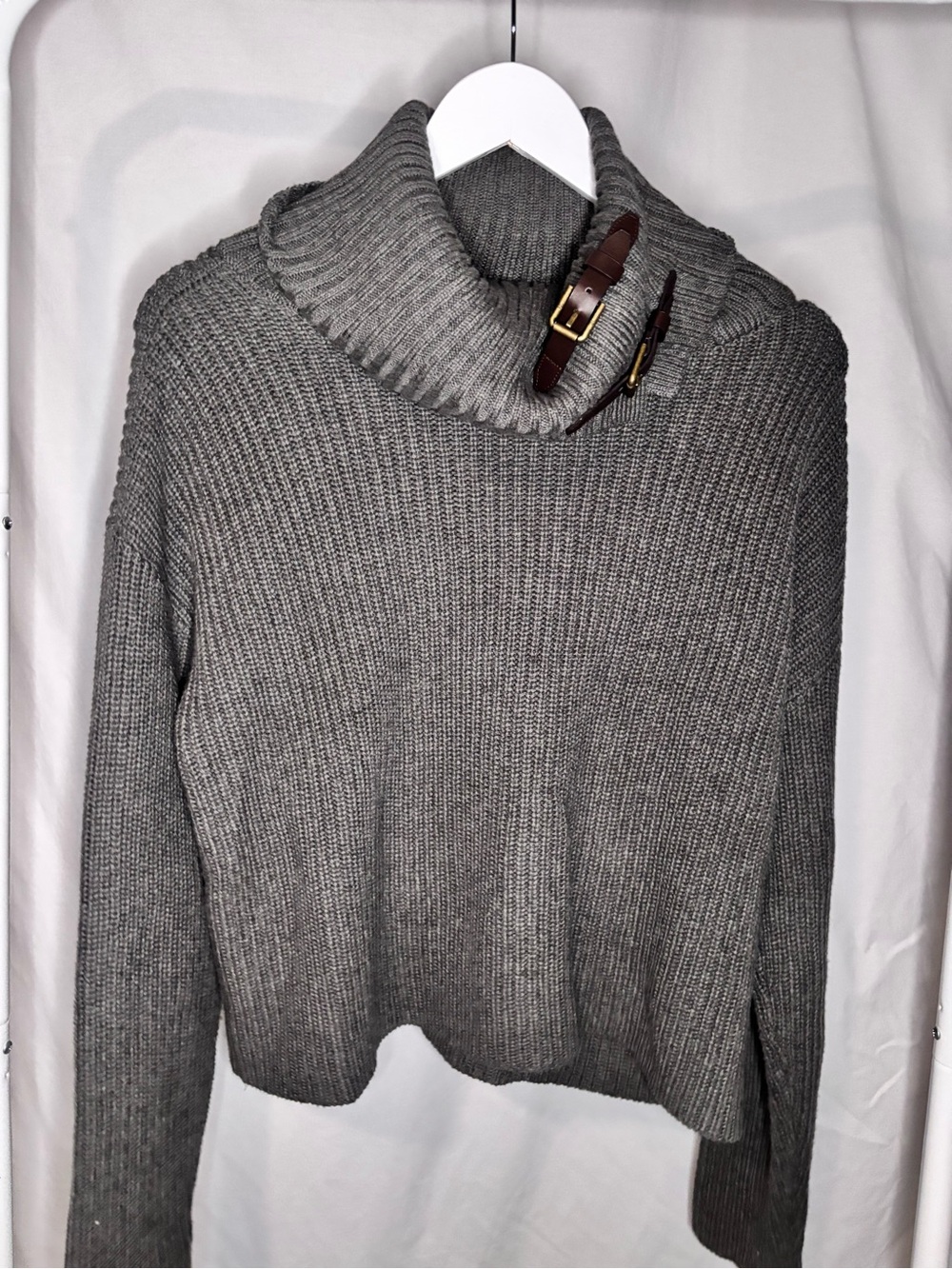Ralph Lauren Gray Ribbed Buckle Turtleneck Sweater